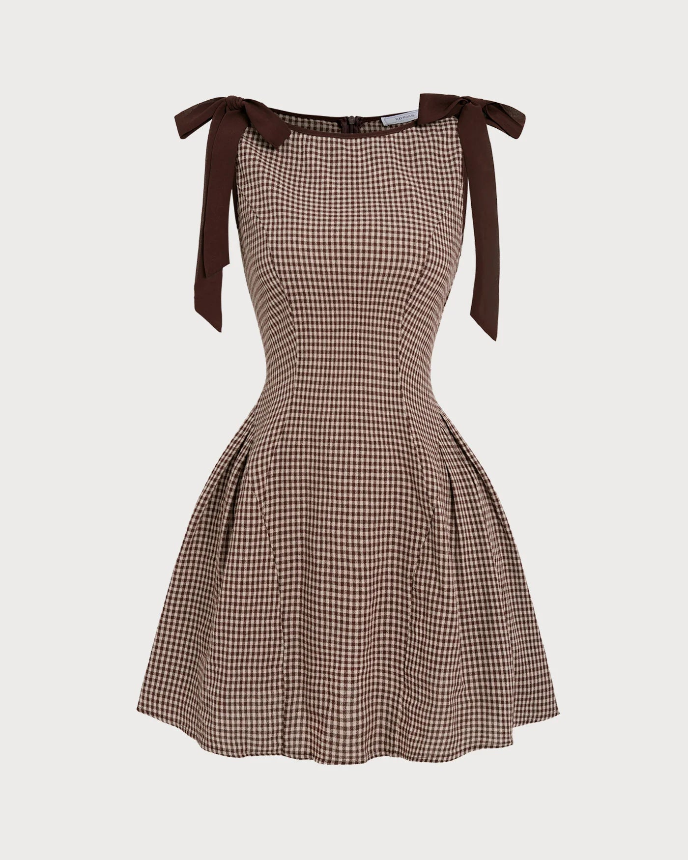Brown Gingham Tie Strap Mini Dress