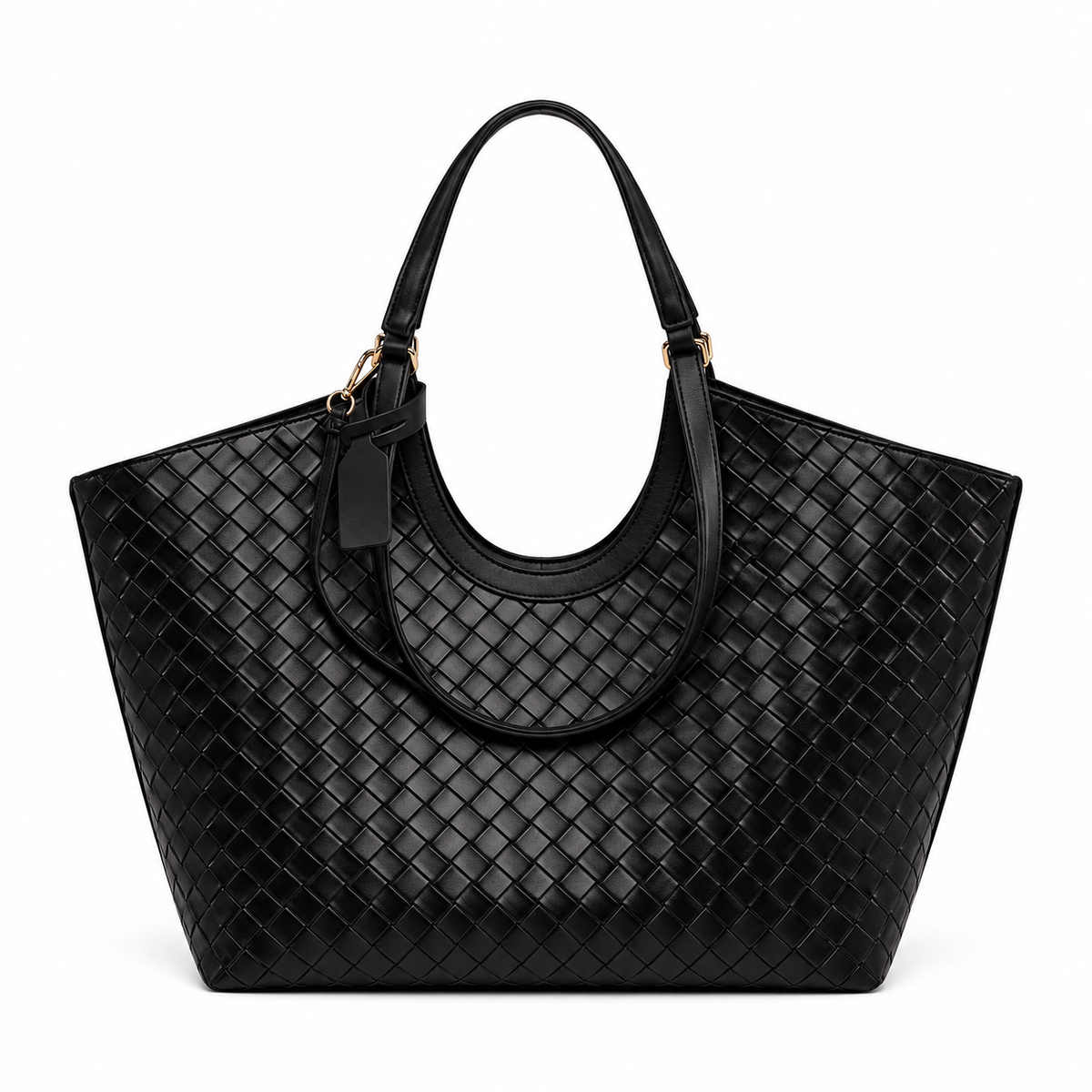 Avenza Sienna Woven Vegan Leather Tote #Black